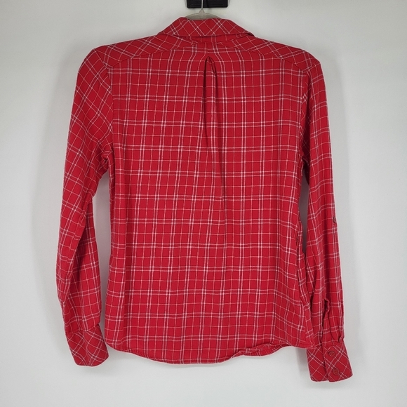 Prana Button Down Flannel Shirt Plaid Red Zip Pocket Size XS - Picture 2 of 6